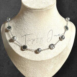 Tory Burch Silver Miller Pavé Pearl Necklace